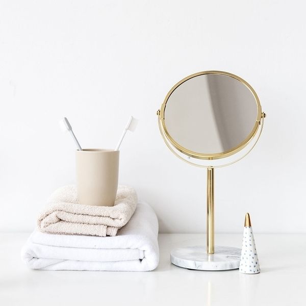 Specchio per il trucco moderno in marmo da tavolo rotondo cosmetico per vestire la scrivania di casa Espejos Decor Y200114