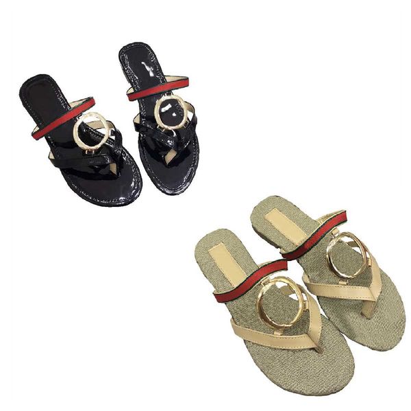

patent leather buckle slippers women ladies vintage thong sandals slip on flats summer beach mule pool slides flip flops casual stylish dres, Black