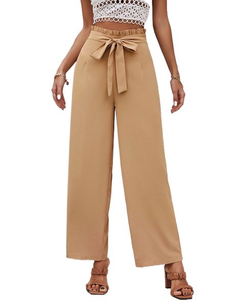 

paper bag waist wide leg belted pants x2hr#, Black;white