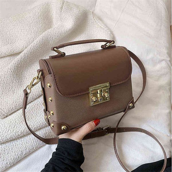 

hbp evening bags contrast color pu leather crossbody for women luxury rivet female shoulder bag metal lock ladies small purses and handbags