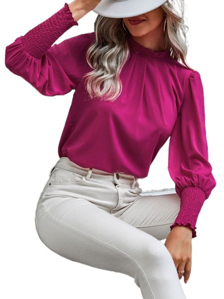 

frill neck bishop sleeve blouse t6co#, White