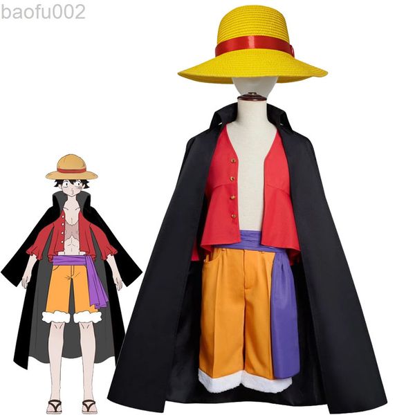 Fantas de anime One Piece vhe Monkey D Luffy Cosplay Trenchcoat and Types Seht Hat Halloween Party Performance Clothing L220802