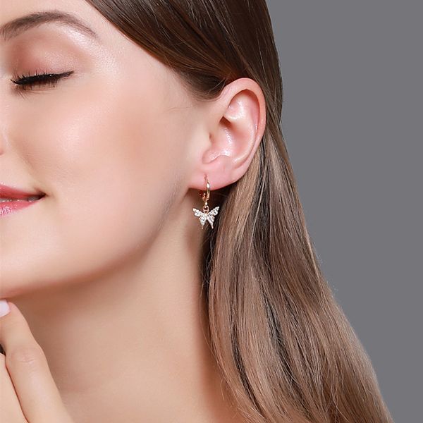 

gold butterfly buckle charm earrings women copper tassel diamond drop earring europe lady business style animals hoop earring jewelry access, Golden
