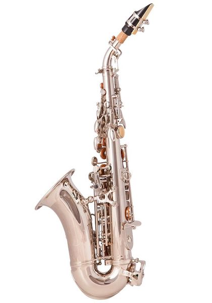 Neues professionelles gebogenes Sopransaxophon in Bb aus Silber, weißes Kupfer, versilbert, professioneller B-Tasten-Saxophon-Sopran