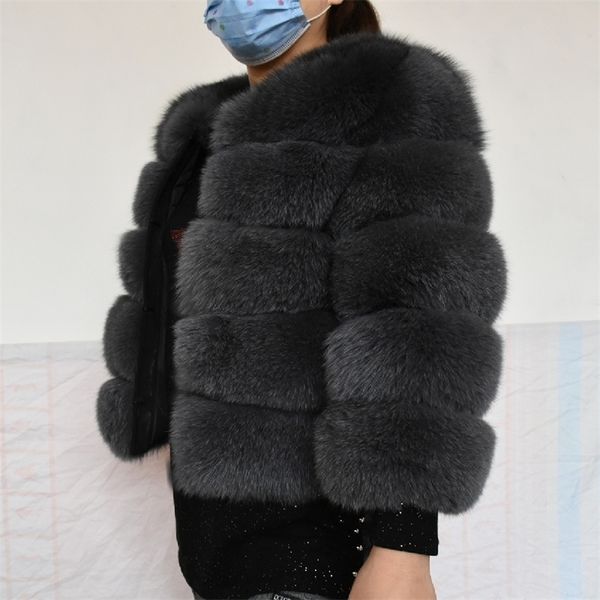 

natural 50cm real fur coat women winter vest jacket fashion outwear real fur vest coat 201112, Black
