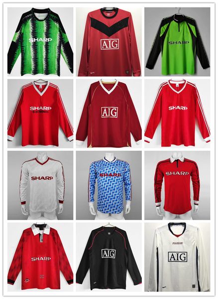 

long manchester 1994 1995 1996 soccer jersey retro home away 94 95 96 man butt giggs utd ronaldo #24 beckham kanchelskis cantona football sh, Black;yellow