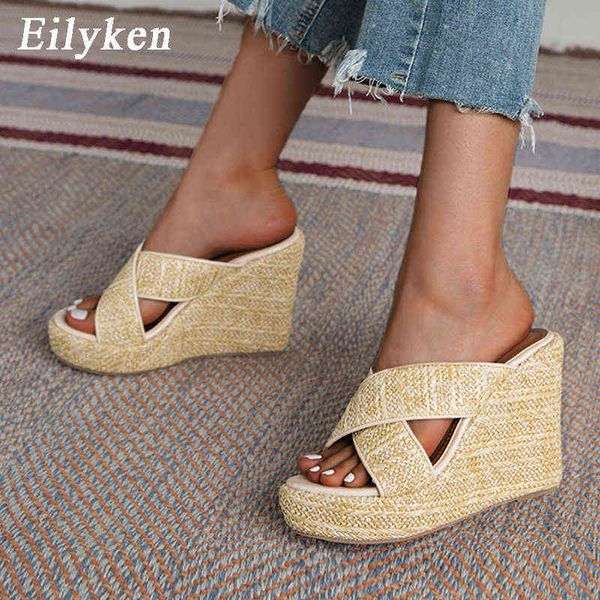 

eilyken summer outdoor fashion brand open toe platform slippers sandals women wedges heels ladies casual shoes, Black