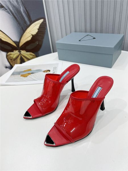 

designer luxury womens logo-print plexiglas high-heel slides red leather insole flip flop slipper with box dust bag, Black