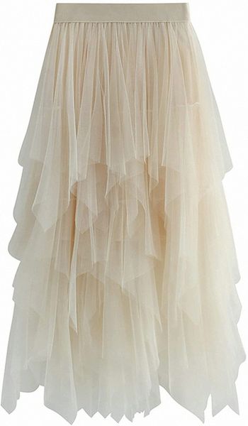 

women's slim a-line fairy elastic waist tulle midi skirt e1y3#, Black;gray
