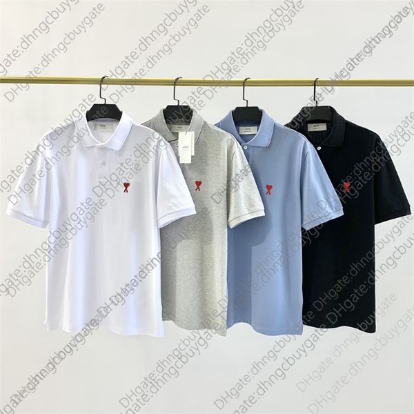 

shirt designer t ami22ss new four-color solid color men's and women's same style lovers' love embroidered polo, White;black