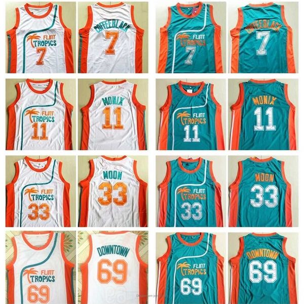 Nikivip Toptan Erkek Pro Film Jersey 11 Flint Tropics 7 Kahve Siyahı 33 Ay Yarı 69 Downtown Basketbol Formaları Tüm Dikiş Nakışları