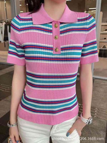 

women's sweaters spring and summer niche design color matching single breasted three-dimensional polo collar commuting slim fit pullove, White;black