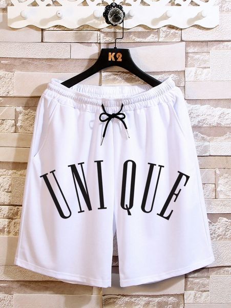 

romwe guys letter graphic drawstring shorts w9dh#, White;black