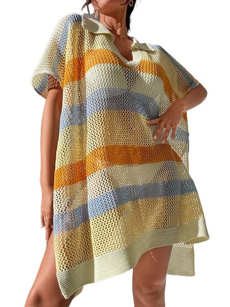 

color block batwing sleeve split hem cover up without bikini k5wg#, White;black