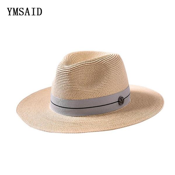 

ymsaid summer casual sun hats for women fashion letter  jazz straw for man beach sun straw panama hat whole and retail320d, Blue;gray