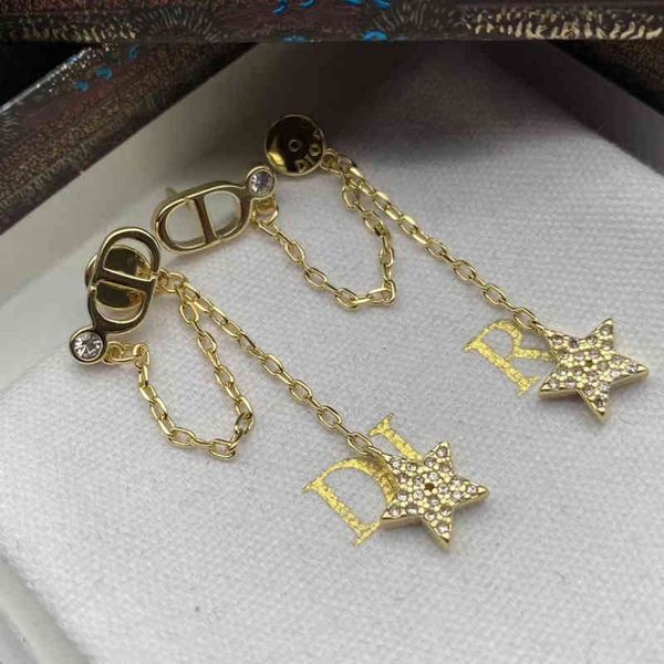 

outlet tassel star chain earrings female temperament advanced gold double-layer earrings, Golden