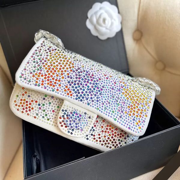 

2022ss strass calfskin classic mini flap silver hardware chain bags colorful crystal blingbing handbags crossbody shoulder outdoor sacoche w