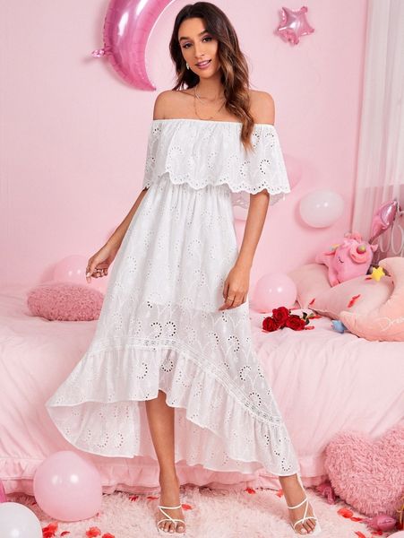 

ruffle hem high low off shoulder dress q1ko#, Black;gray