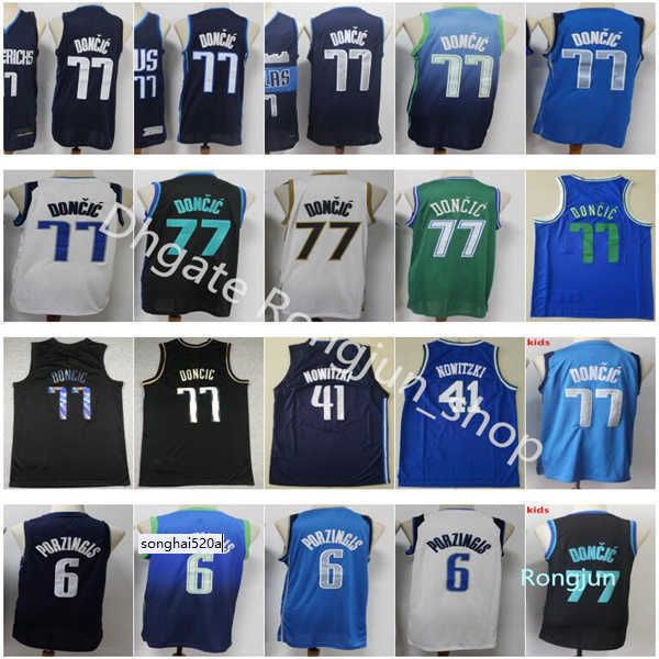 Basket per uomini Luka Doncic Jersey 77 Kristaps Porzingis 6 Dirk Nowitzki 41 Edizione ha guadagnato città cucite blu navy Bianco Bianco Fast De