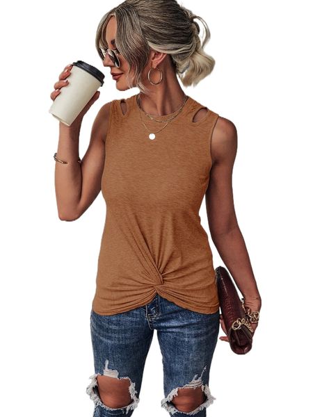 

cut out twist hem tank t4yr#, White