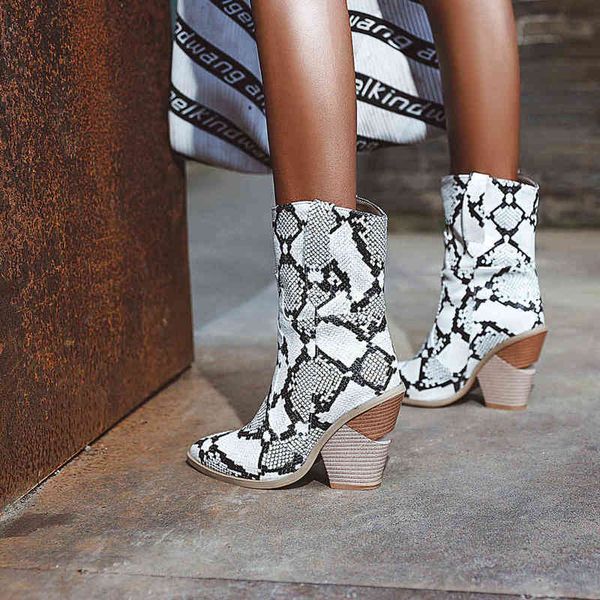 

pointed dress shoes toe ankle boots for women autumn winter cowboy wedge high heel snake print western cowgir drxi, Black