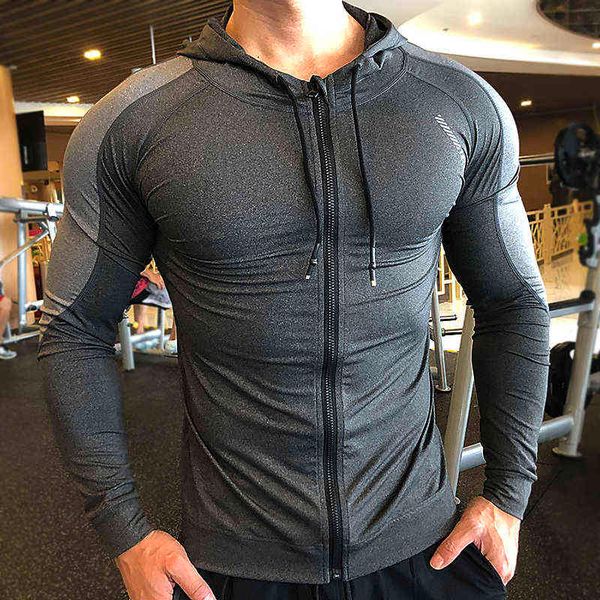 Männer Hoodies Gym Sport Running Training Fitness Kompression elastische Bodybuilding Sweatshirt Sportswear Kapuzenjacke Hoodies L220704