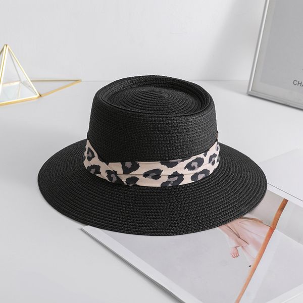 Sciarpa di seta leopardata Cappelli di paglia New Street Trendy Top Hat Cappellini estivi per protezione solare da donna