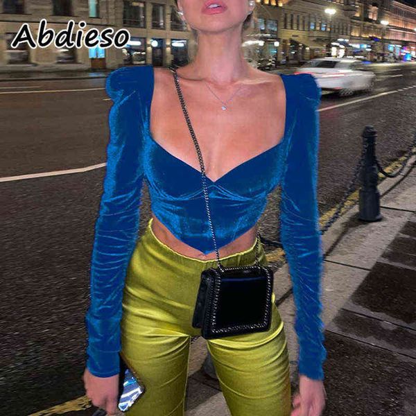 

women's abdieso long sleeve corset crop women 2021 blue velvet t220823, White