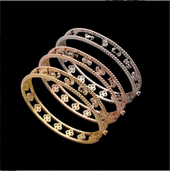 

tennis hollow out four flower full diamond bracelet 18k gold foreign trade bracelet, Golden;silver