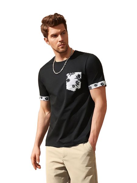 

men contrast floral pocket patched tee b8c8#, White;black
