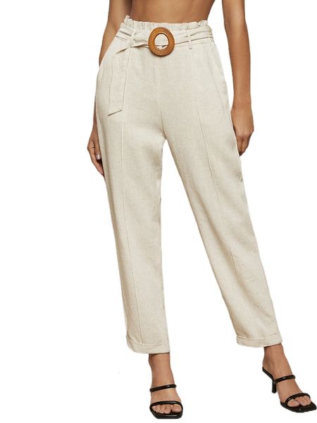 

paperbag waist belted pants l3og#, Black;white