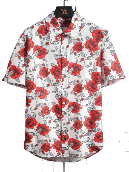 

men random allover floral print button through shirt g5sa#, White;black