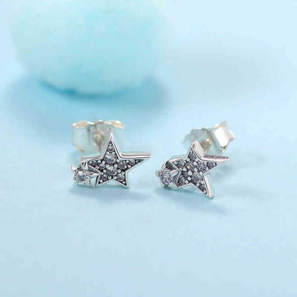 

earrings fanpandora 925 silver ins wind simple zircon star awn shining asymmetric female 2022, Golden