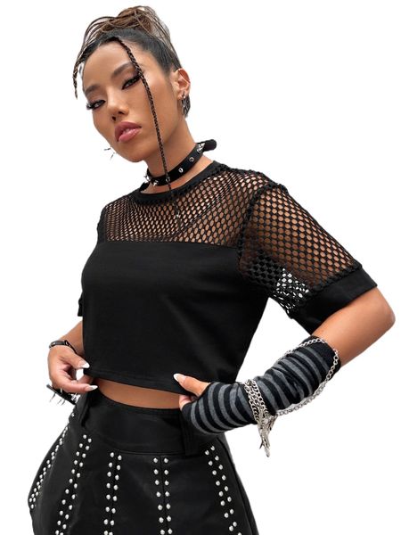 

contrast mesh tee without corset 82ls#, White