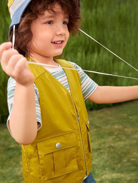 

toddler boys patched zipper front flap pocket vest jacket she, Blue;gray