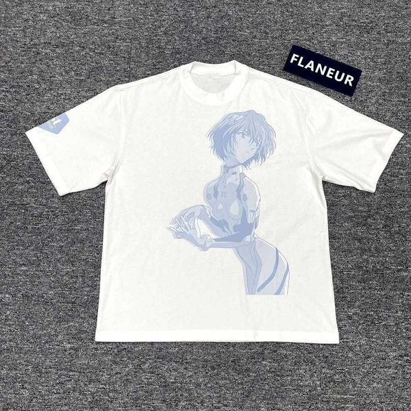 

men's t-shirts fla eva new century evangelical soldier lingboli printed short sleeve t-shirt men and women two dimensional loose summer, White;black