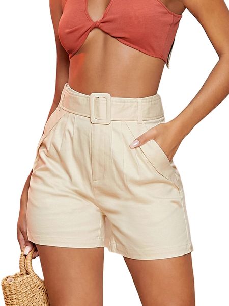 

belted high-rise pleated shorts y8kh#, White;black