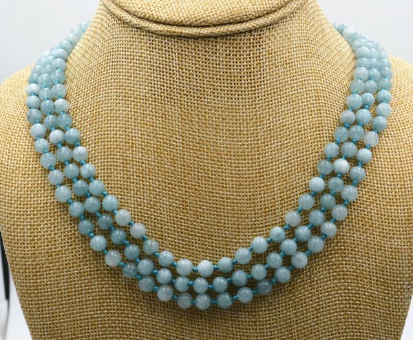 

new charming 3 rows 6mm brazil aquamarine gemstone necklace 17-19, Silver