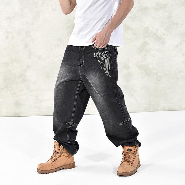 Jeans masculinos Loose Hip Hop Men Padrão Impresso Marca de estilo europeu Hip-hop Mulher calça jeans Plus Size para a cintura 28-46inChmen's