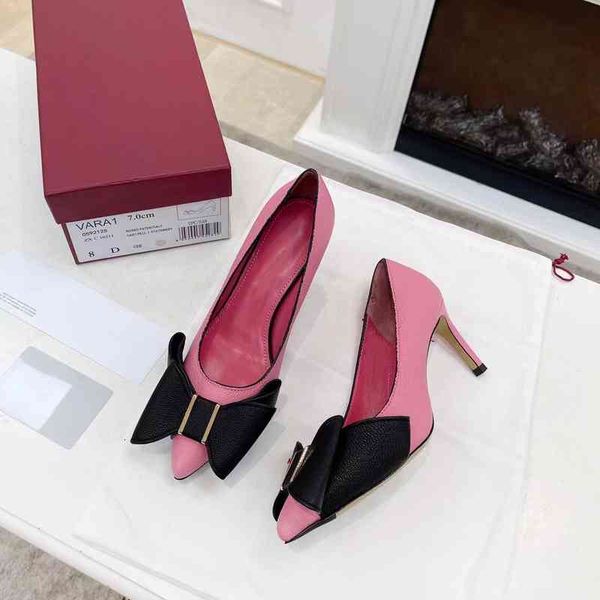 

dress shoes women's leather armrest pointed toe high heels bowknot decoration spring series, Black