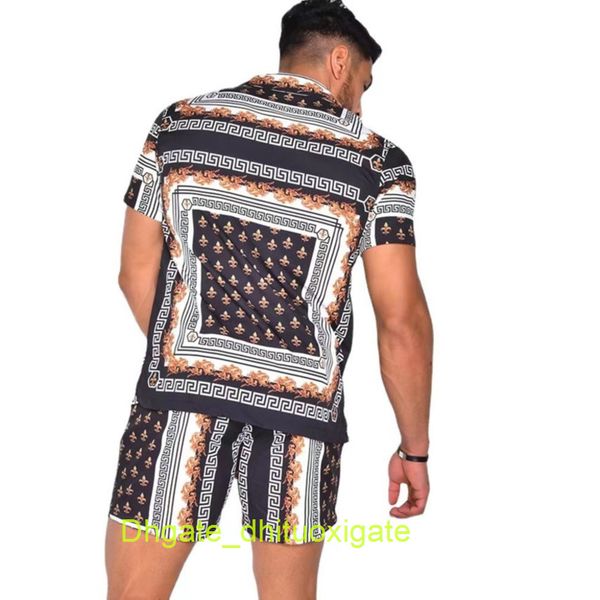 

casual men's fashion shirts tracksuit hawaiian sets t-shirts printing luxury summer swim short sleeve button men shirt suit vacation be, White;black