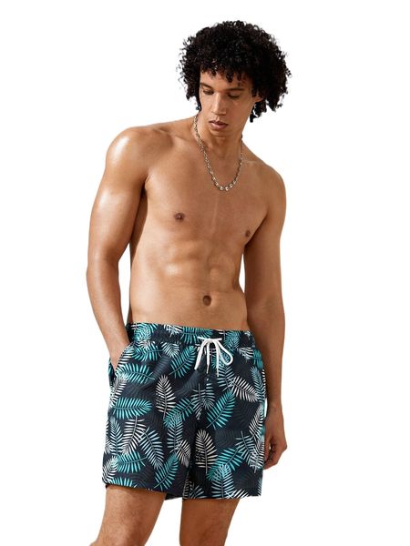 

men tropical print drawstring waist shorts o6wt#, White;black