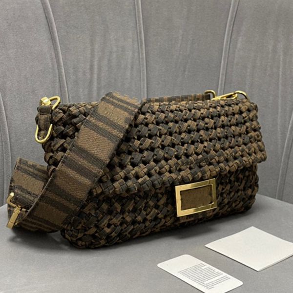 

vintage design woven hollow shoulder bag jacquard canvas leather flip buckle ladies new handbag multifunctional fashion messenger bag