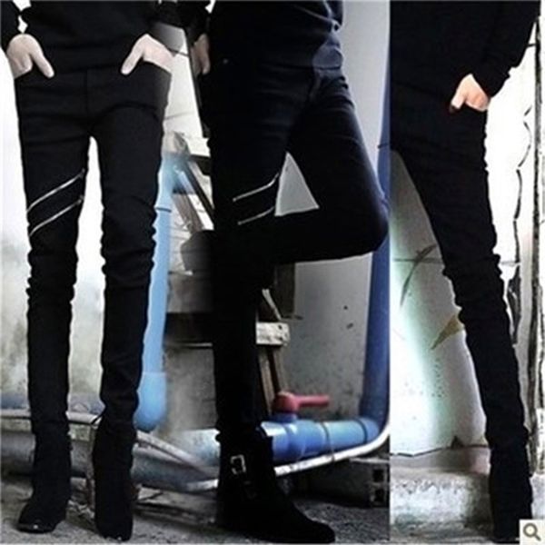 Оптовая мода Summer Thin Double -Gypper Skinny Teenagers Boys Black Show Thin Hip Hop Streetwear Jeans Men 2834 201123