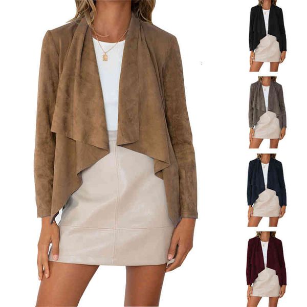

women's jackets temperament in autumn and winter lapel solid imitation deerskin cashmere casual coat uwvg, Black;brown
