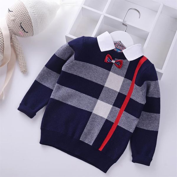 

2018 shirt collar boys sweaters baby stripe plaid pullover knit kids clothes autumn winter new children sweaters boy clothing2557, Blue