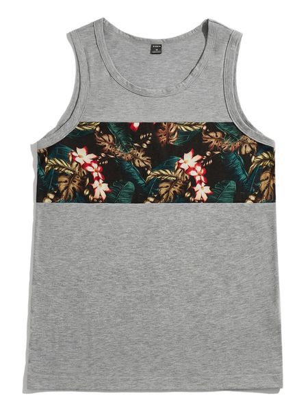 

men tropical print scoop neck tank x8bk#, White;black