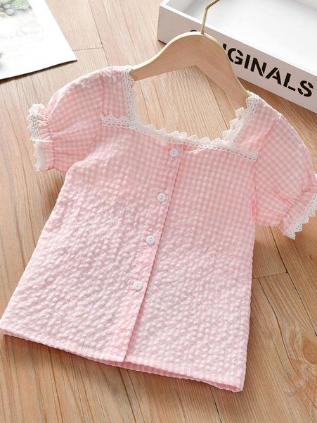 

toddler girls gingham print button through blouse she, White;black