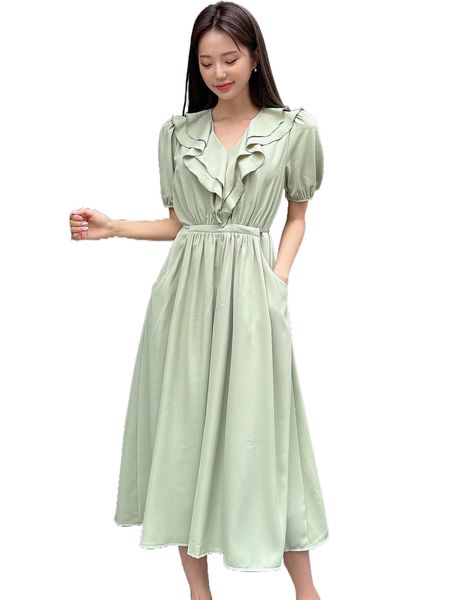 

dazy ruffle trim puff sleeve tie back dress y54n#, Black;gray