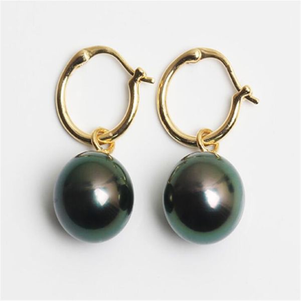 

natural 16mm tahitian black south sea shell pearl earring 18k gold irregular beautiful jewelry charming gift for her flawless, Silver